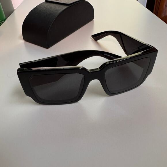 PRADA Unisex Black Silver Gray Lens Rectangle Statement Sunglasses PR 10ZS $565 main image 9